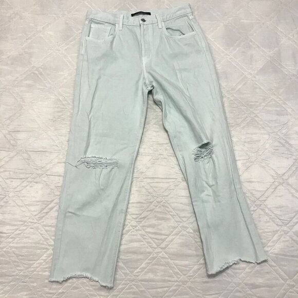 J. Brand Wynne Cropped Straight Jeans Light Green Spearmint Destruct Size 29 - Picture 1 of 9